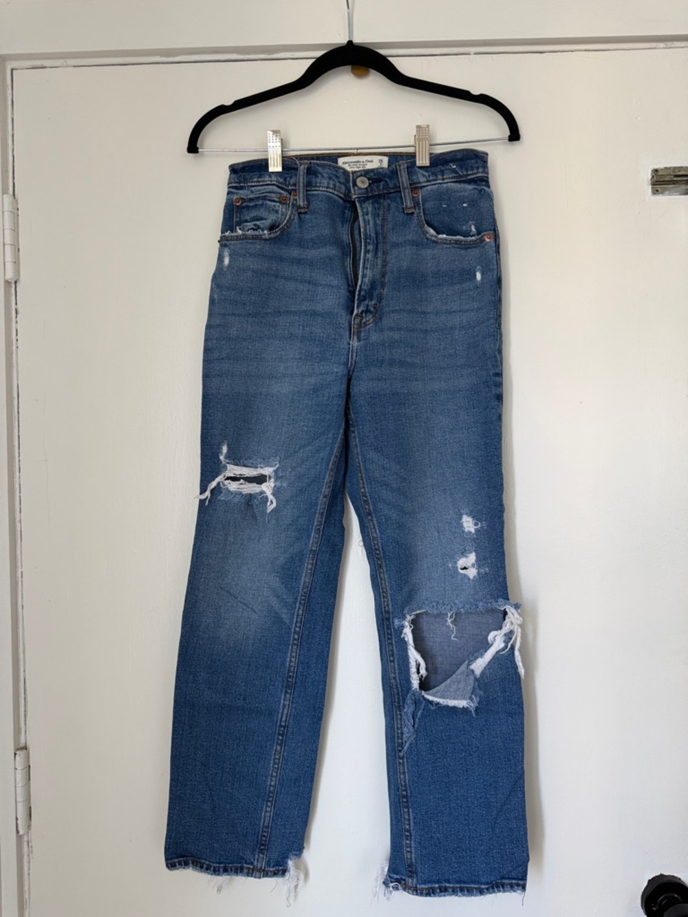 Abercrombie & Fitch Distressed Medium Blue Straight-Leg Jeans